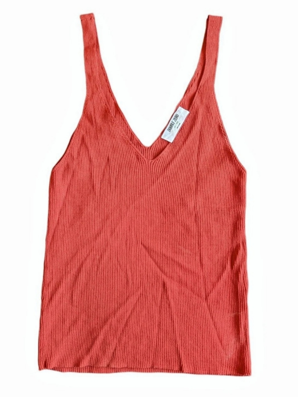 Women's Large Ribbed Deep V-Neck Tank Top in Rust Organge Red